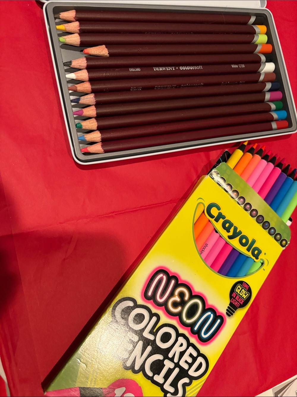 Crayola Neon Colored Pencils & Derwent Coloursoft Pencil Lot T4